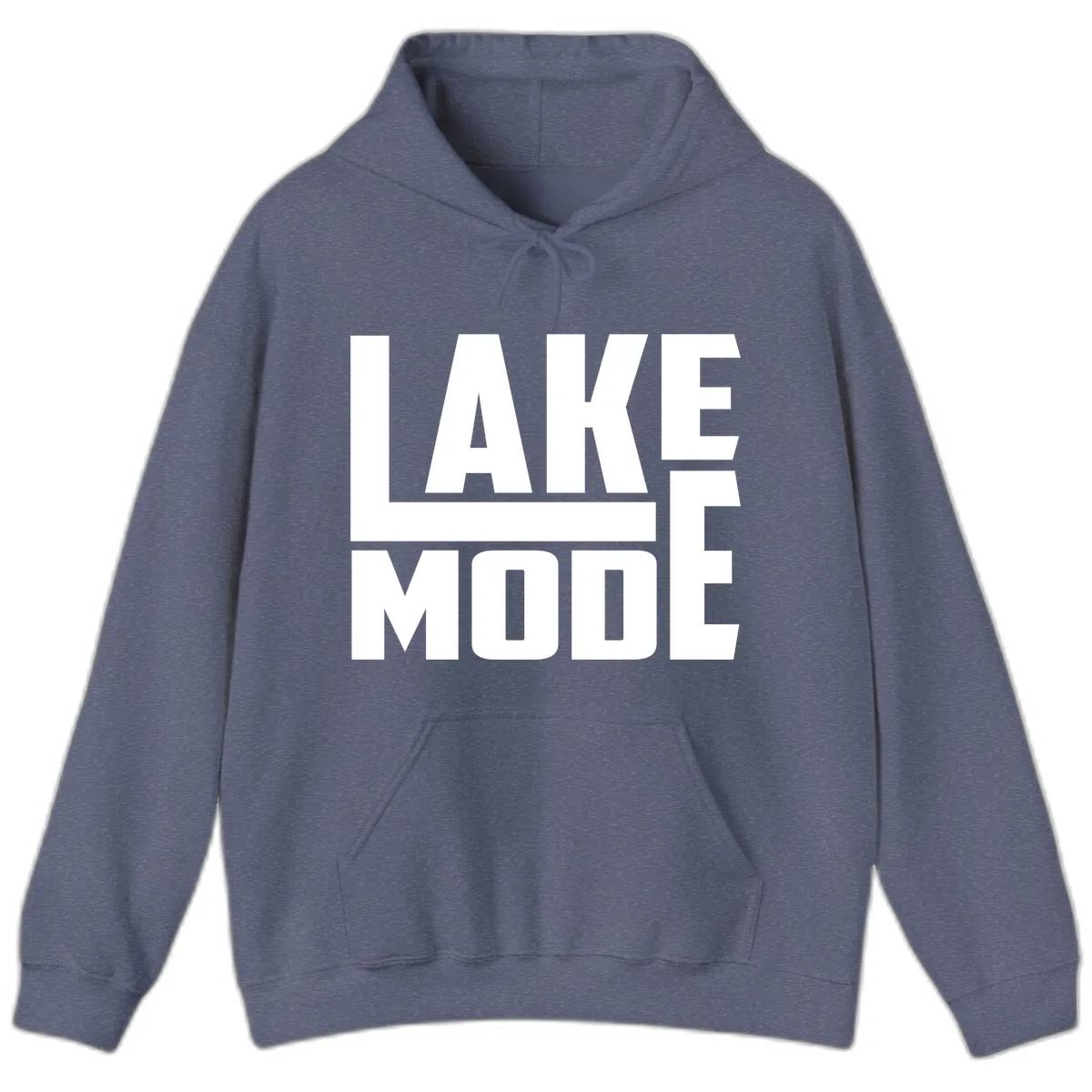 Lake Mode Typography Design Hoodie in Heather Navy