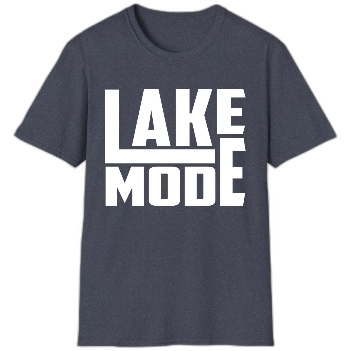 Lake Mode Typography Design T-Shirt in Heather Navy