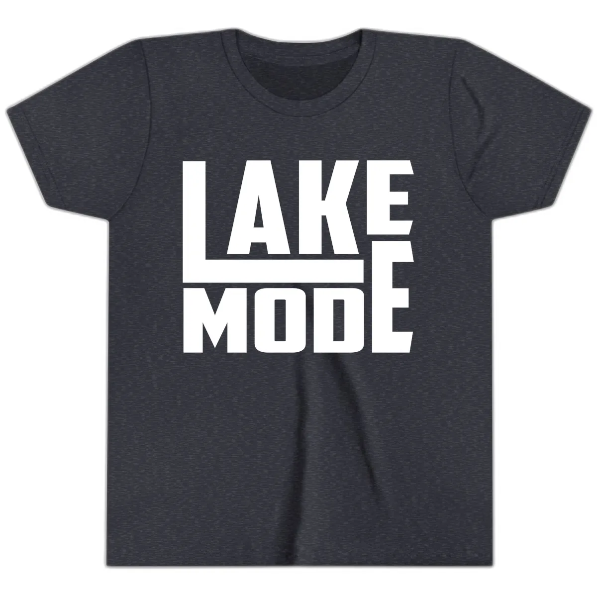 Lake Mode Typography Design Youth T-Shirt in Heather Navy