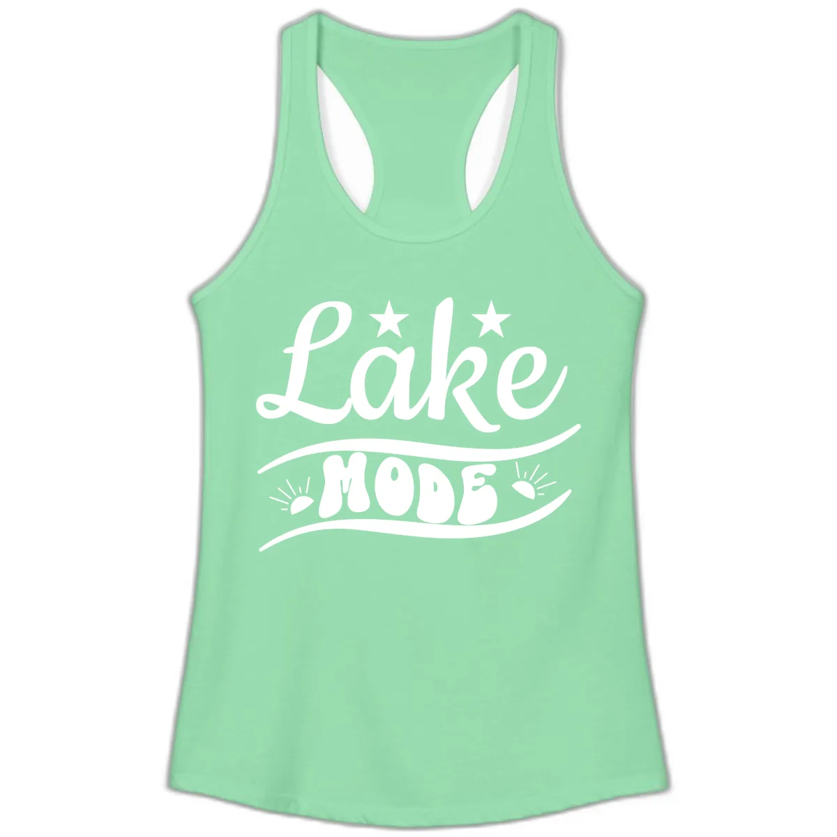 Lake Mode Retro Graphic Ladies Tank in Solid Mint
