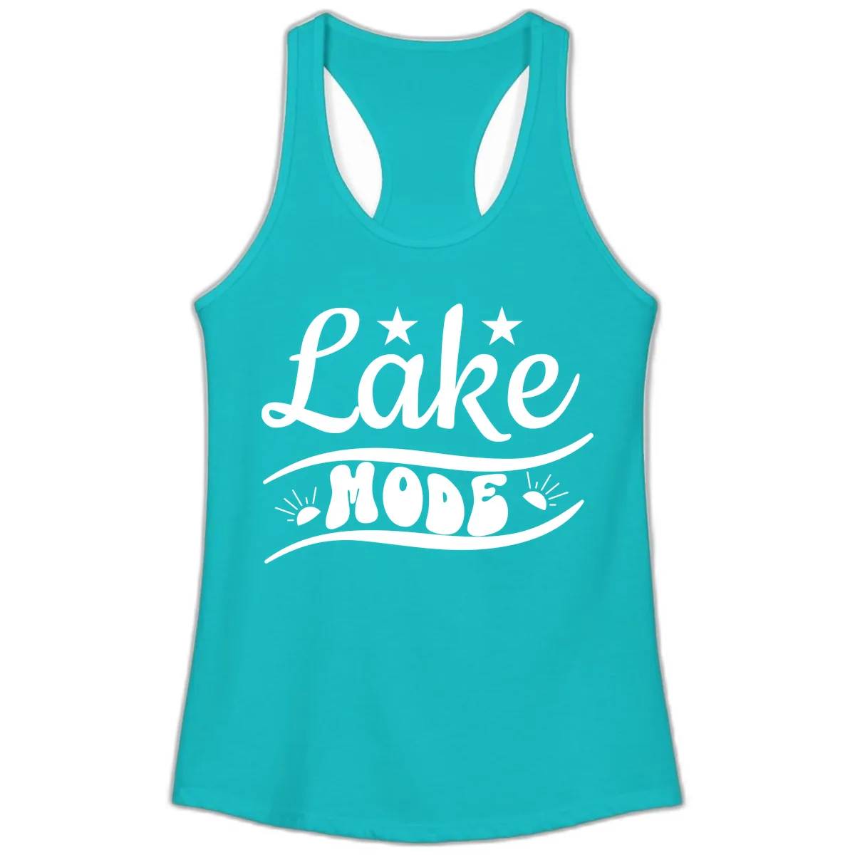 Lake Mode Retro Graphic Ladies Tank in Tahiti Blue