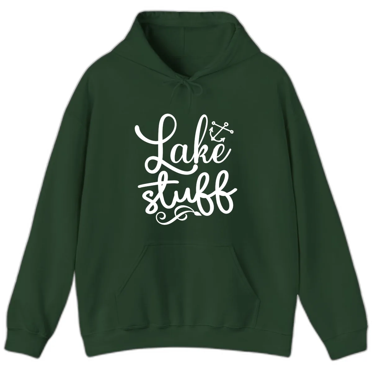 Lake Stuff Anchor Design Hoodie in Forest Green