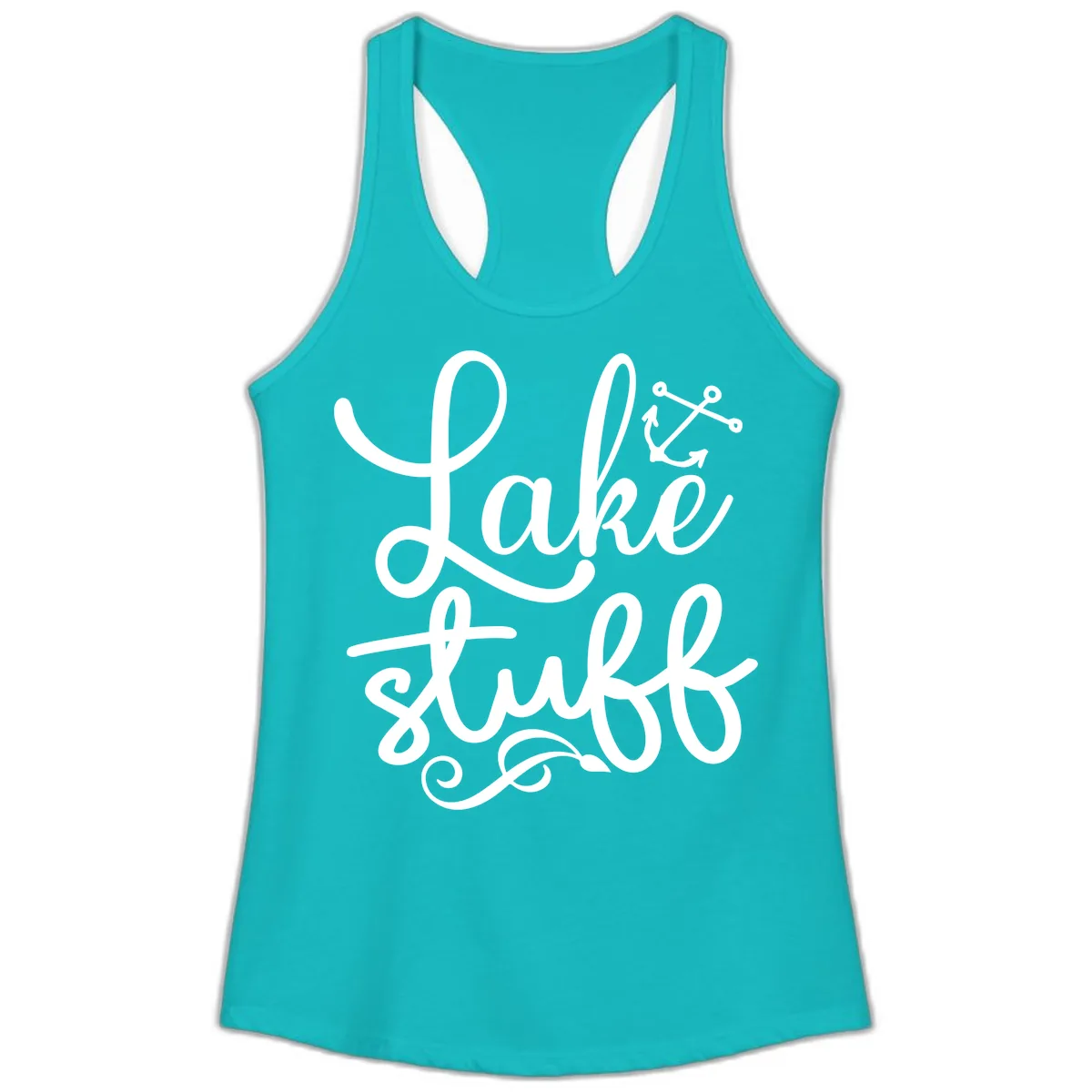 Lake Stuff Anchor Design Ladies Tank in Tahiti Blue