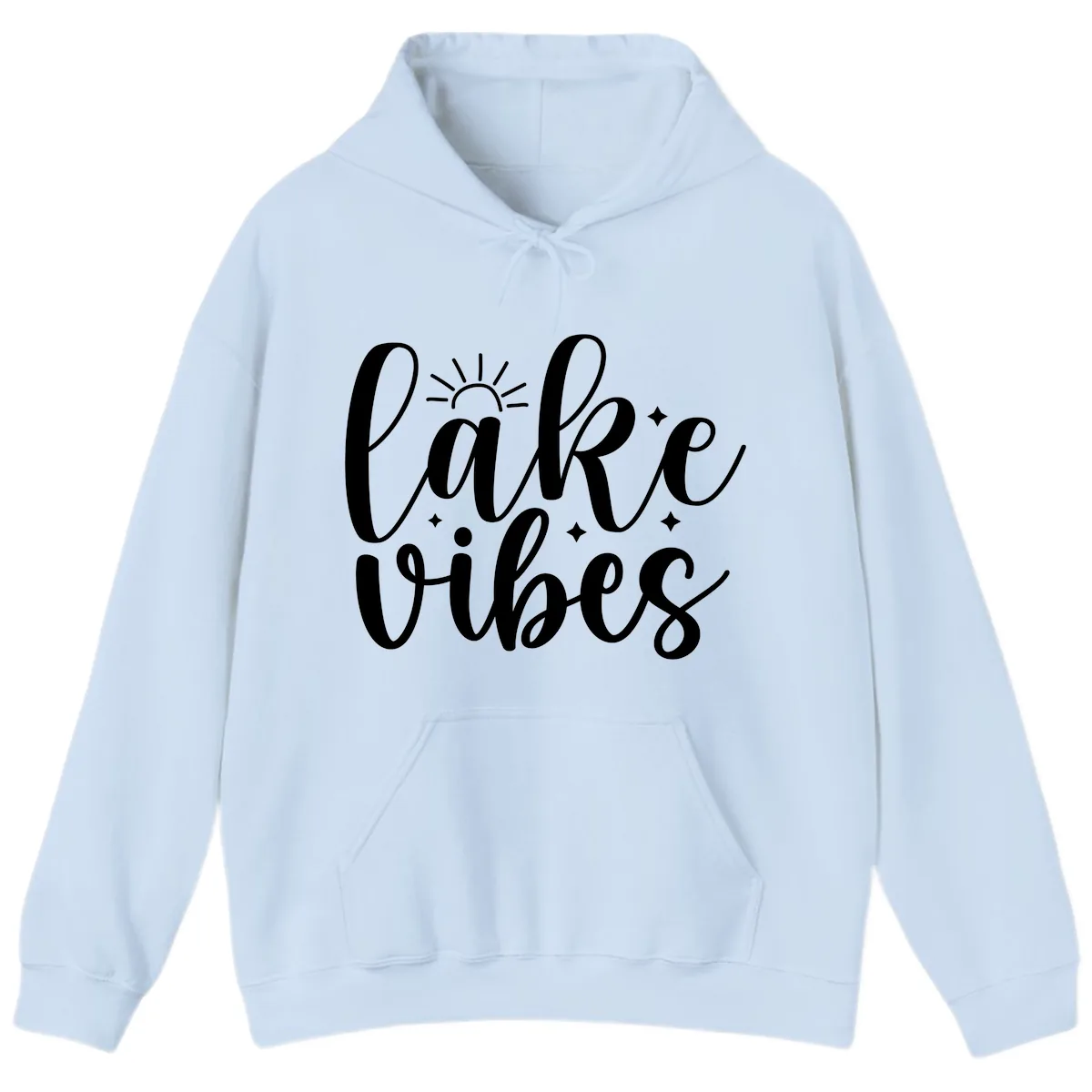 Lake Vibes Script Design Hoodie in Light Blue