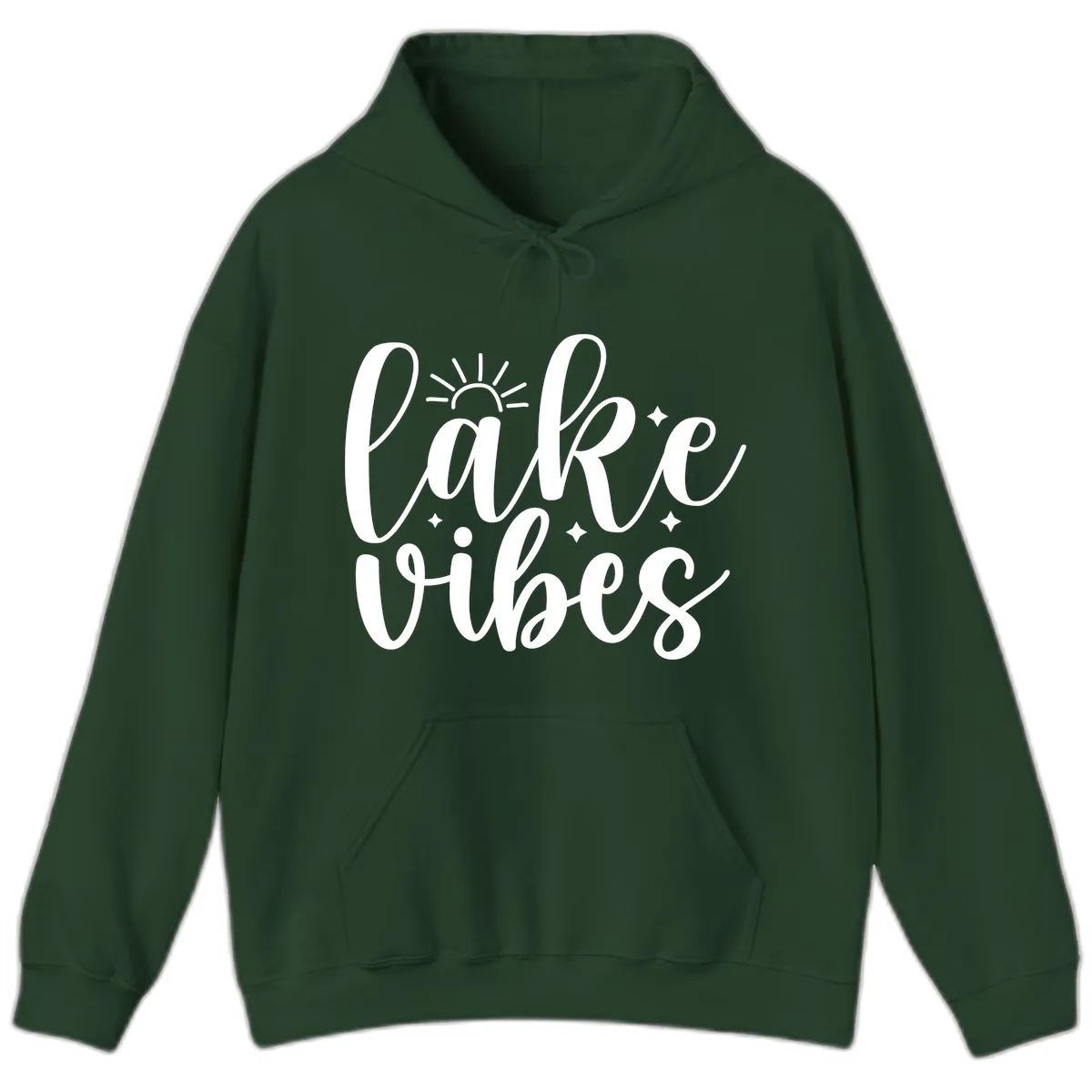 Lake Vibes Script Design Hoodie in Forest Green