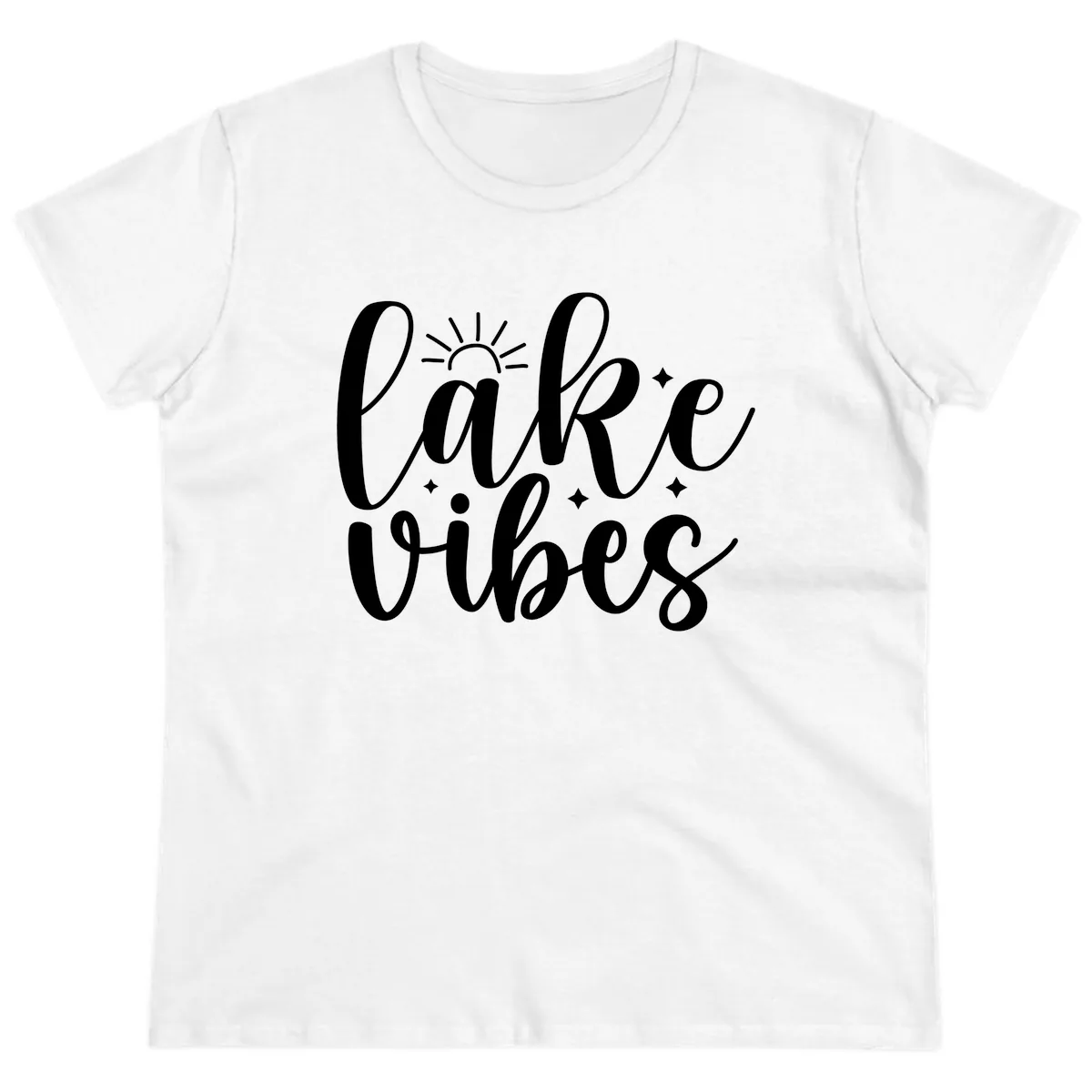 Lake Vibes Script Design Ladies Tee in White