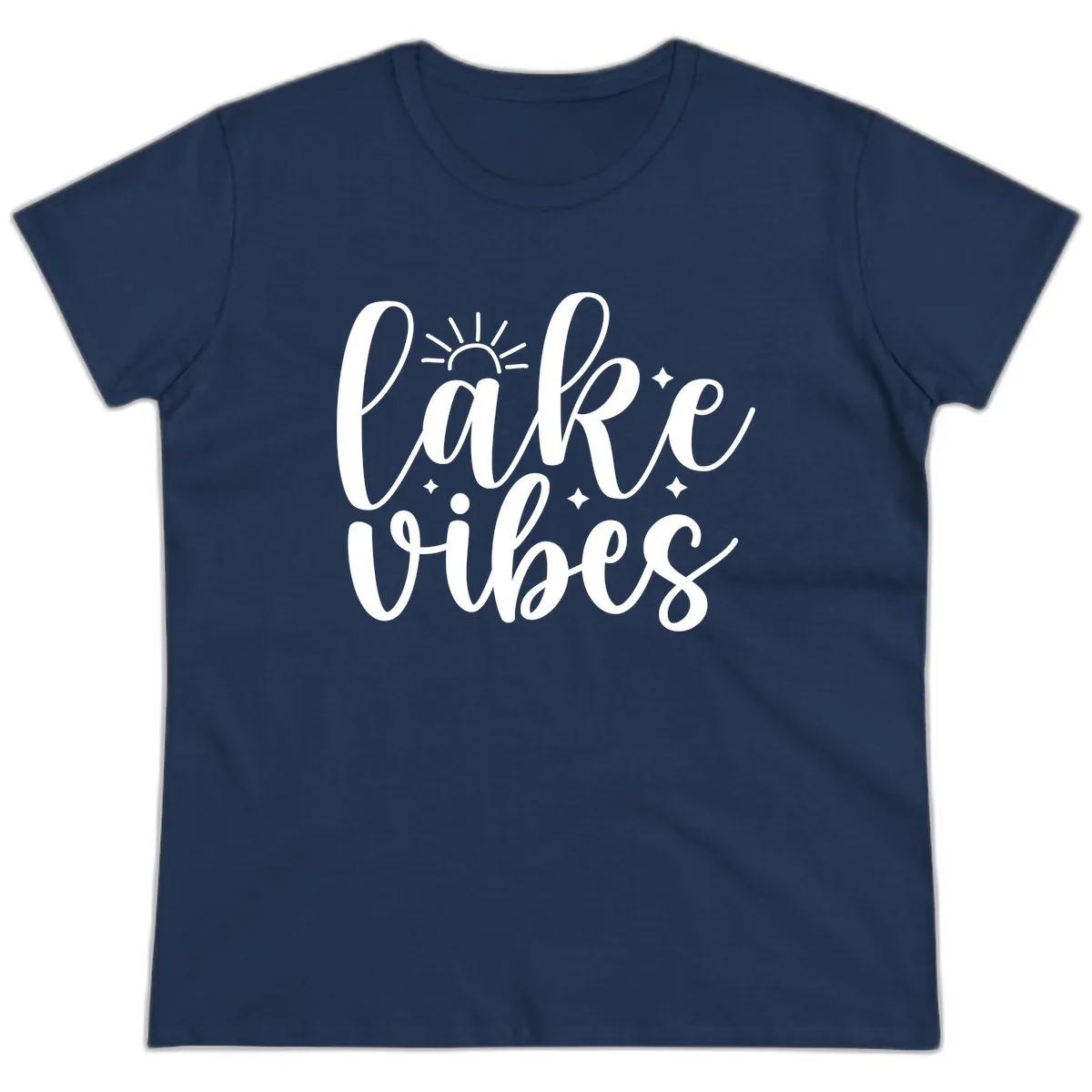 Lake Vibes Script Design Ladies Tee in Navy