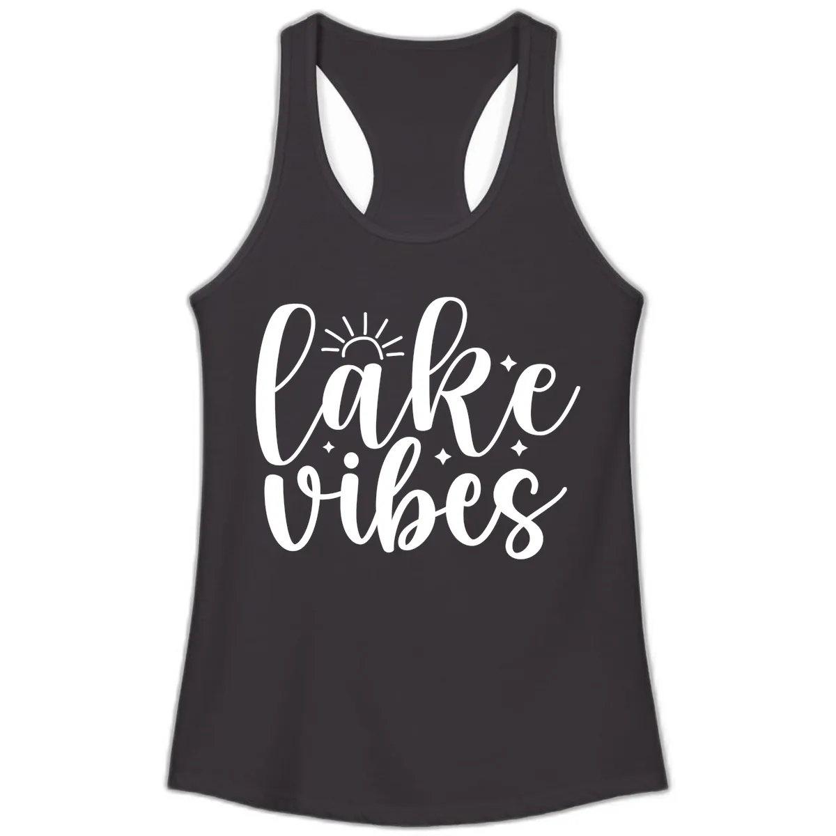 Lake Vibes Script Design Ladies Tank in Black