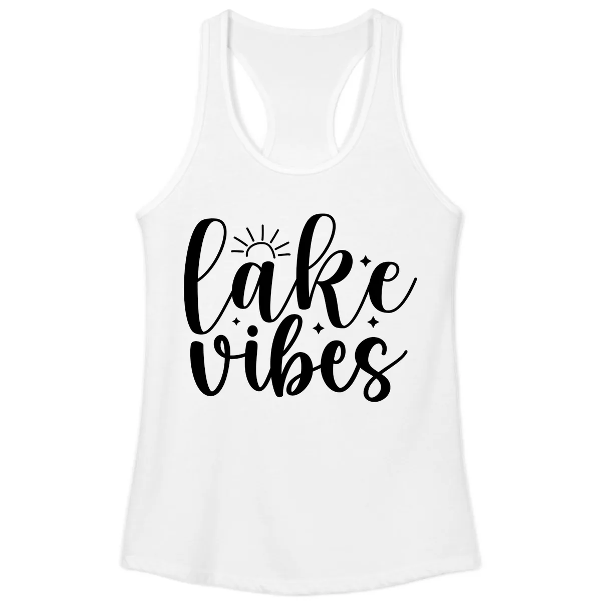 Lake Vibes Script Design Ladies Tank in White