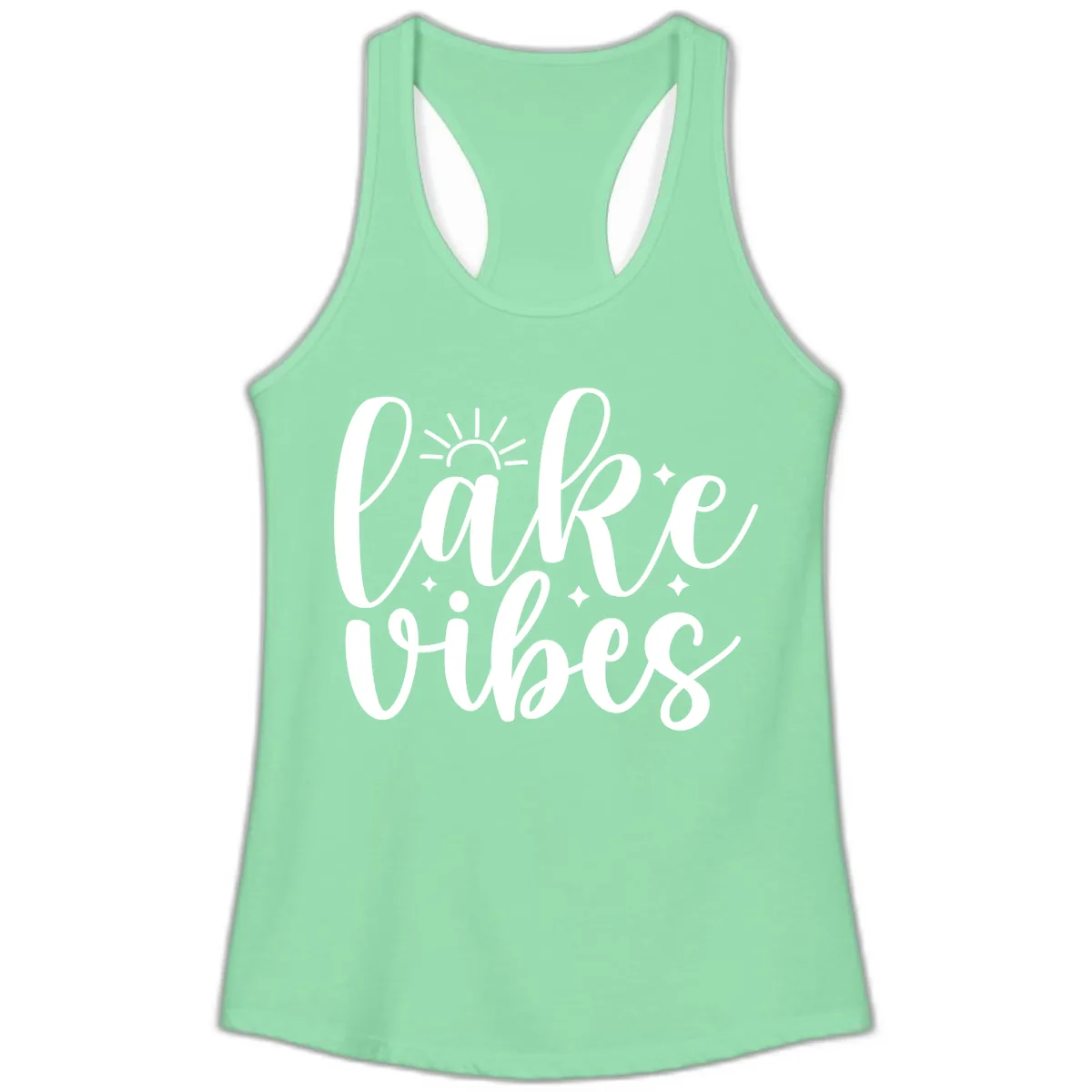 Lake Vibes Script Design Ladies Tank in Solid Mint