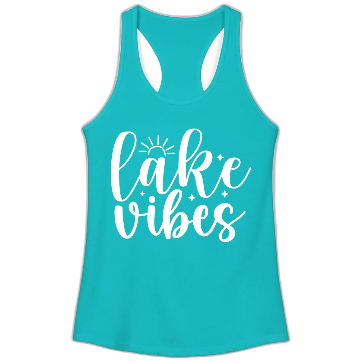 Lake Vibes Script Design Ladies Tank in Tahiti Blue