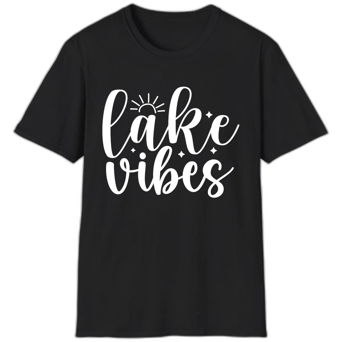 Lake Vibes Script Design T-Shirt in Black