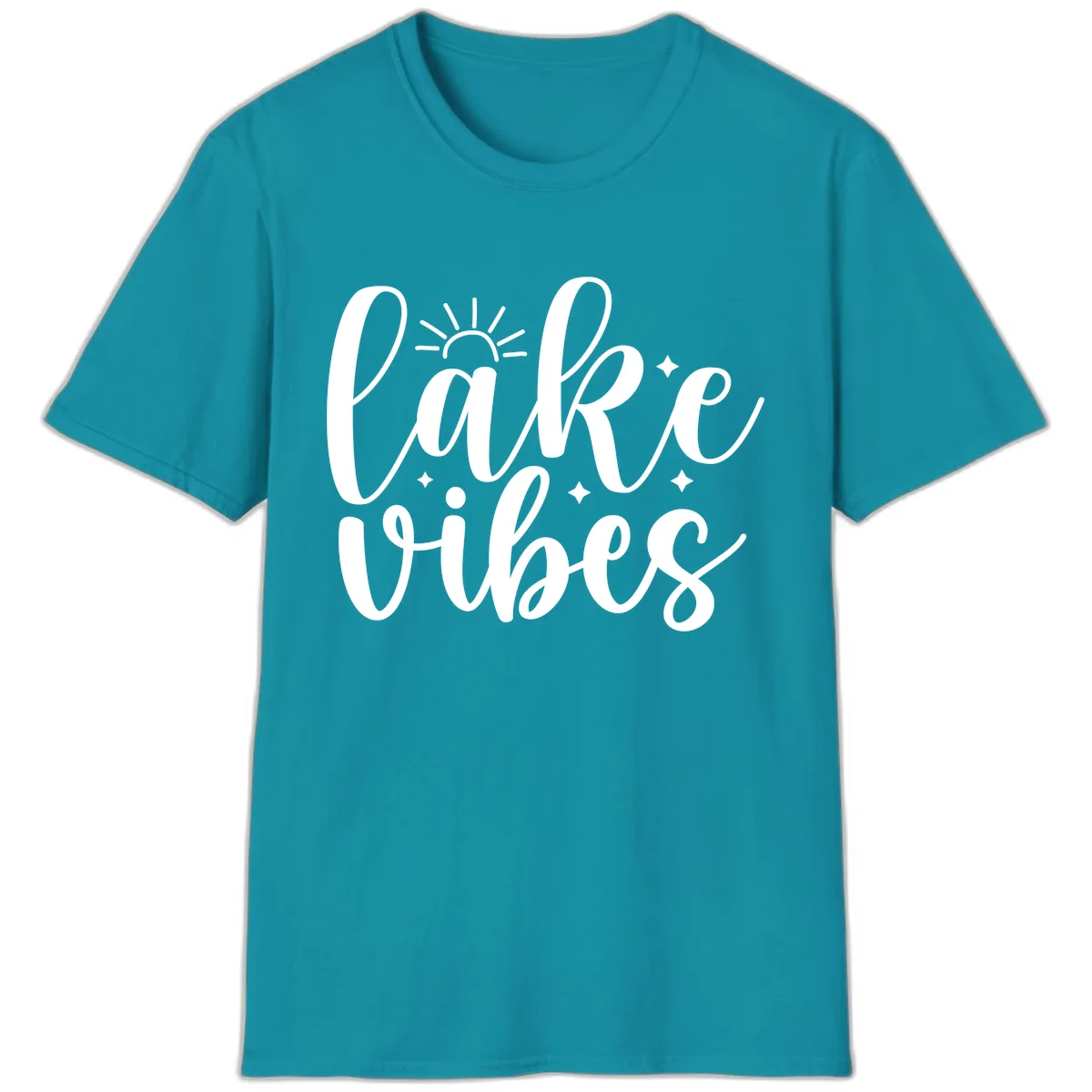 Lake Vibes Script Design T-Shirt in Tropical Blue