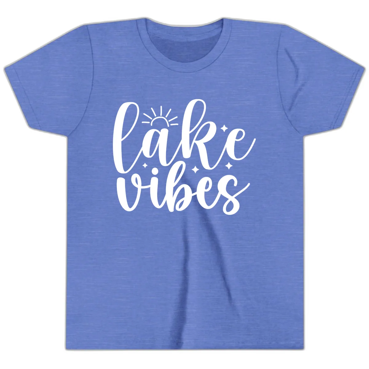 Lake Vibes Script Design Youth T-Shirt in Heather Columbia Blue
