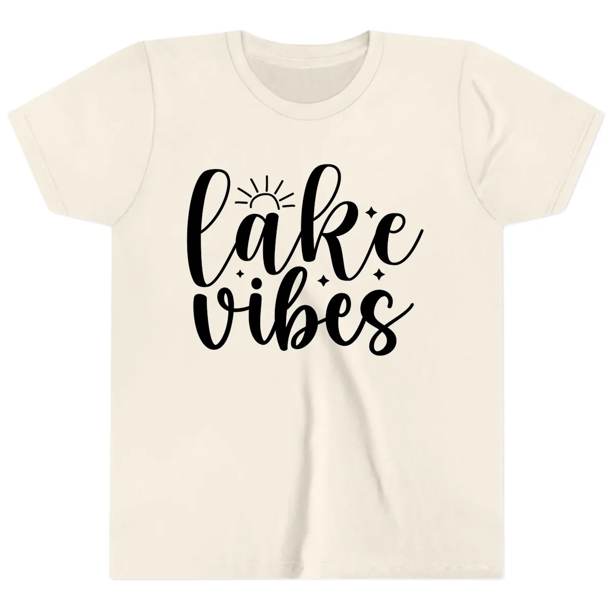 Lake Vibes Script Design Youth T-Shirt in Natural
