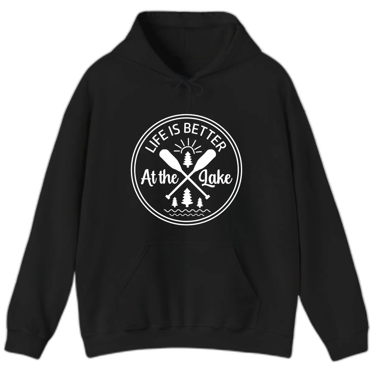 Life Is Better At The Lake Design Hoodie in Black