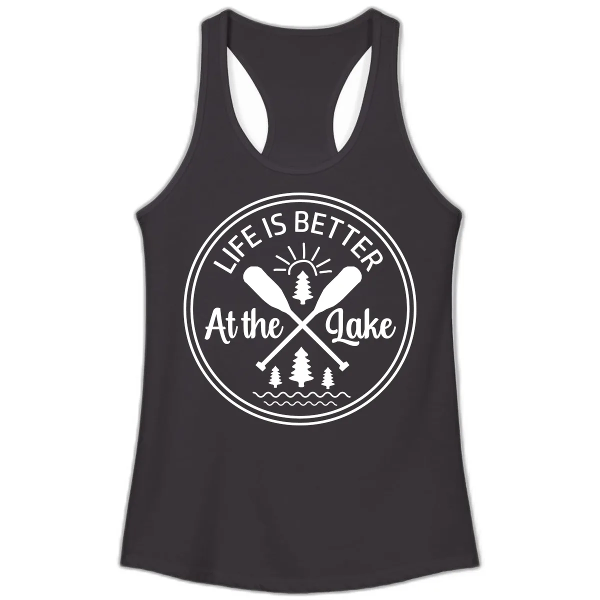Life Is Better At The Lake Design Ladies Tank in Black