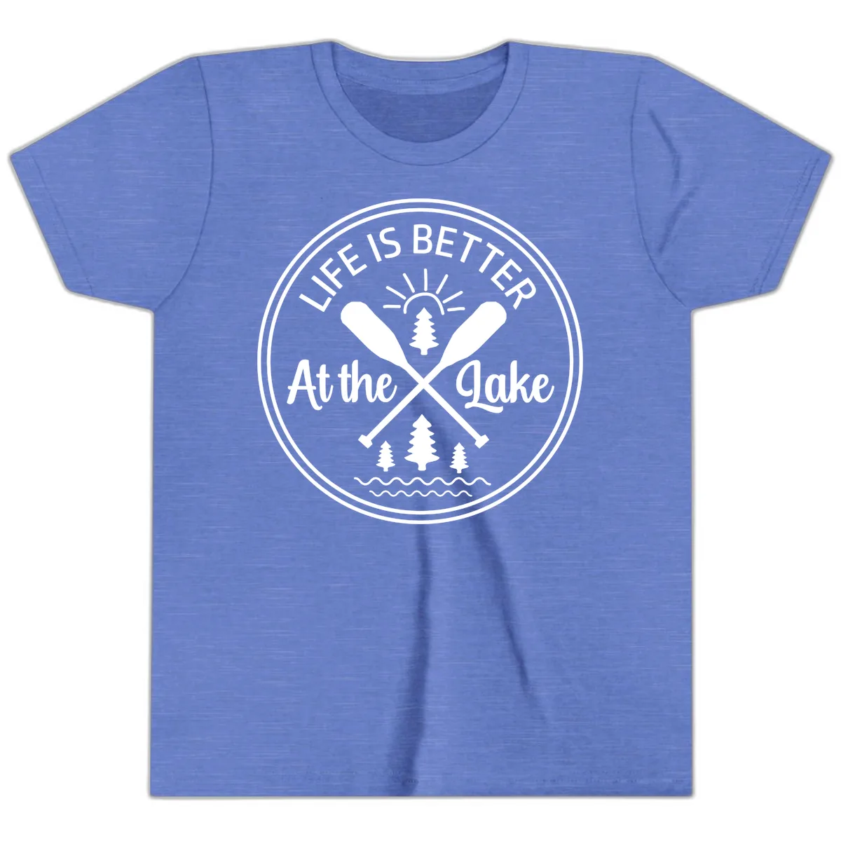 Life Is Better At The Lake Design Youth T-Shirt in Heather Columbia Blue
