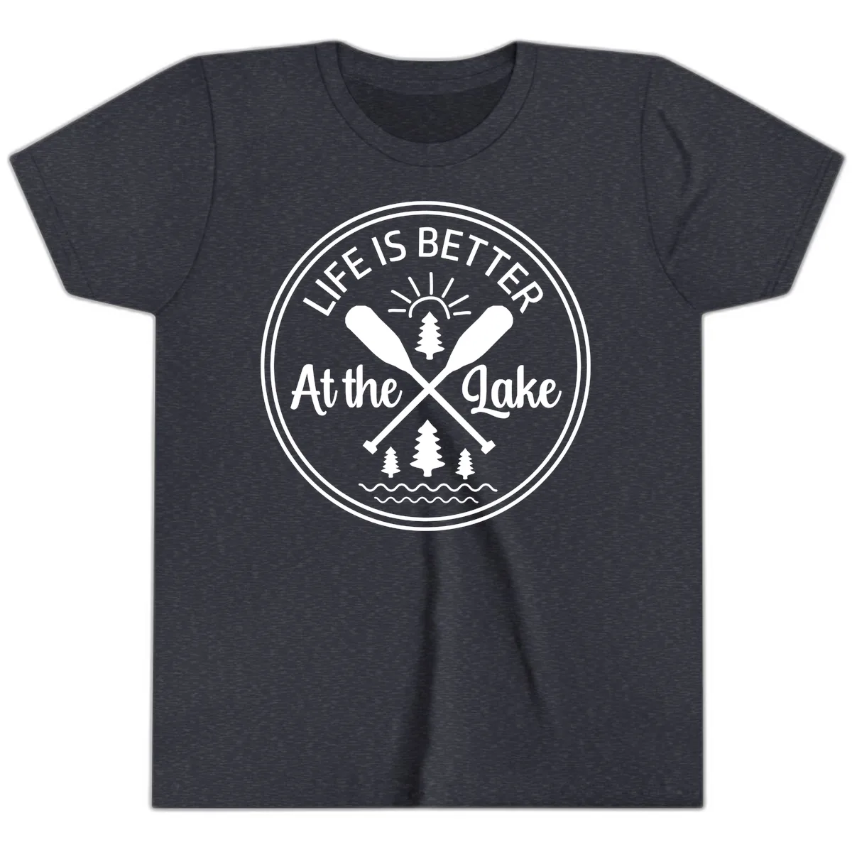 Life Is Better At The Lake Design Youth T-Shirt in Heather Navy