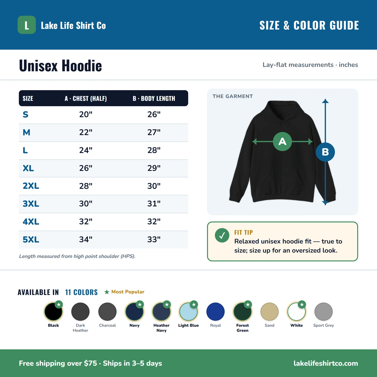 Hoodie size & color guide