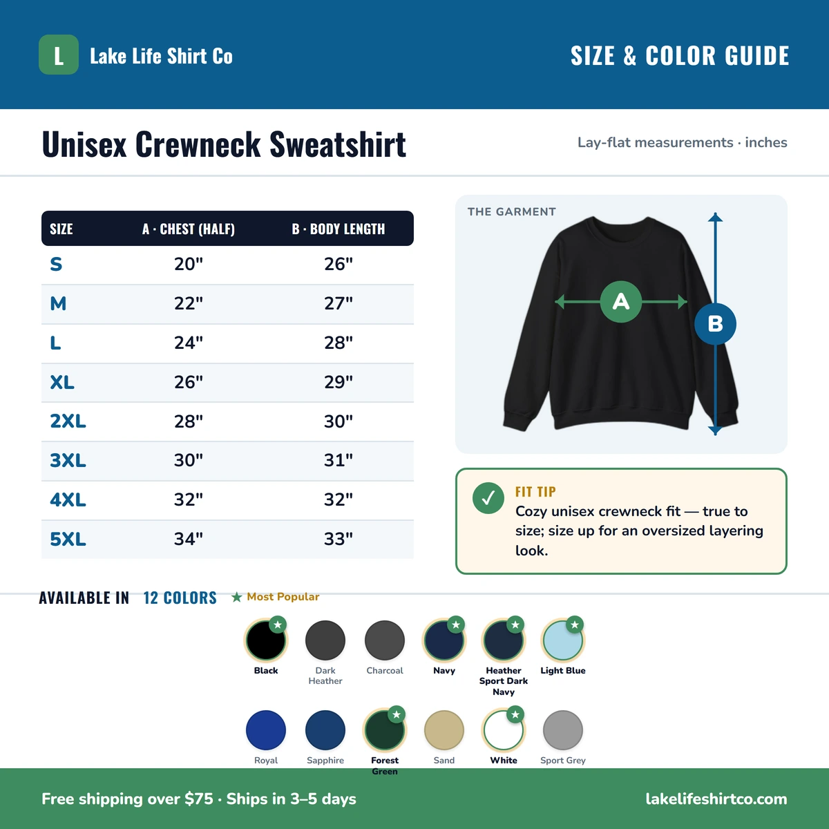 Sweatshirt size & color guide