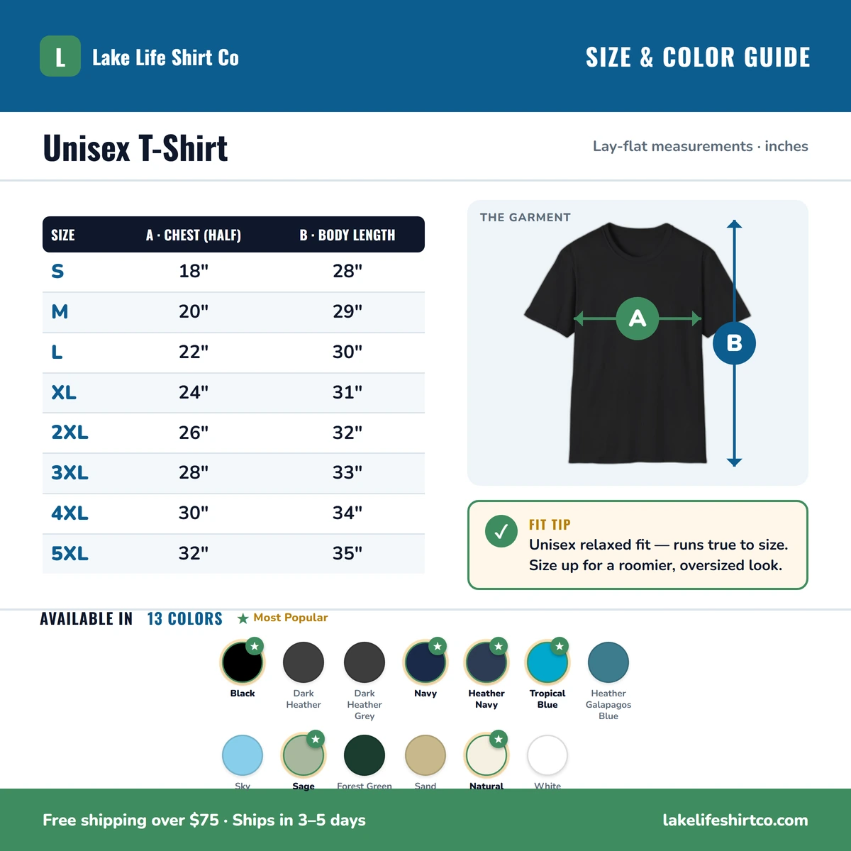 T-Shirt size & color guide