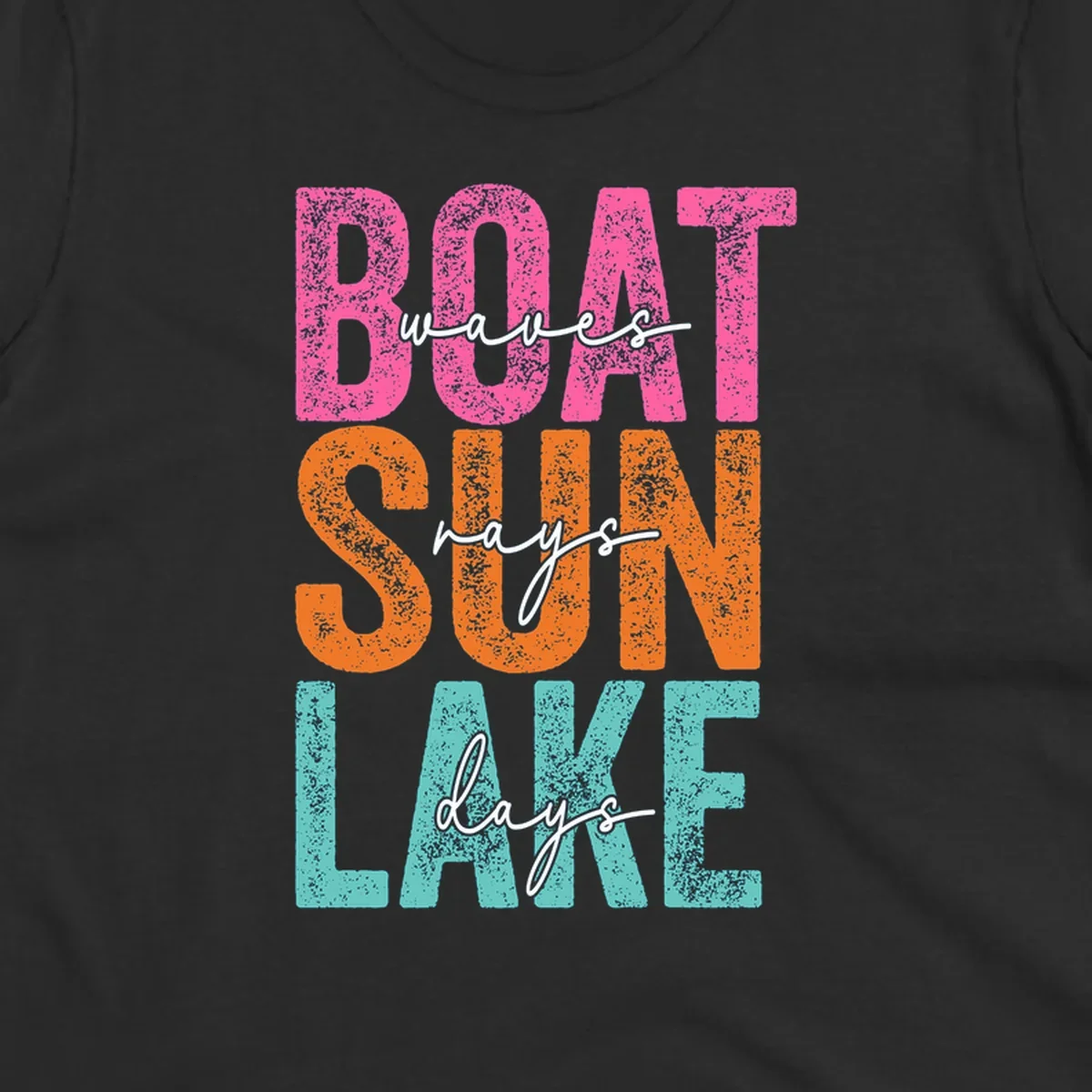 Boat waves sun lake days text design