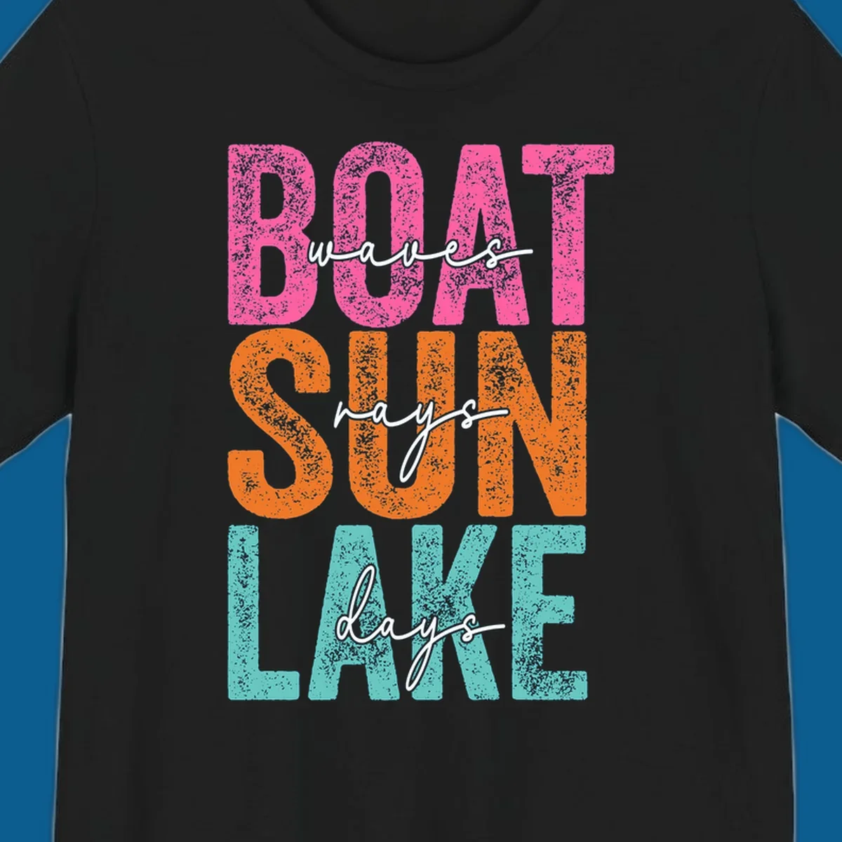 Boat waves sun lake days text design