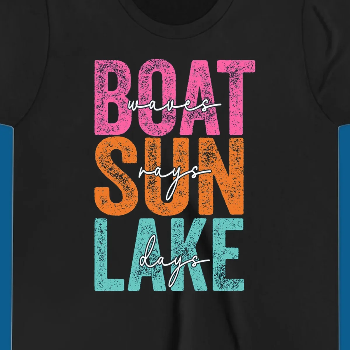 Boat waves sun lake days text design