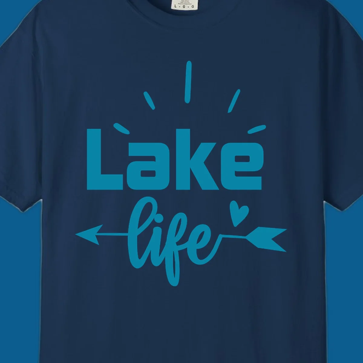 Lake life text with arrow and heart design