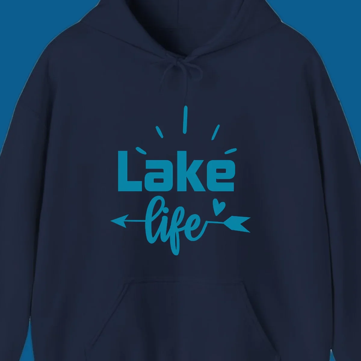 Lake life text with arrow and heart design