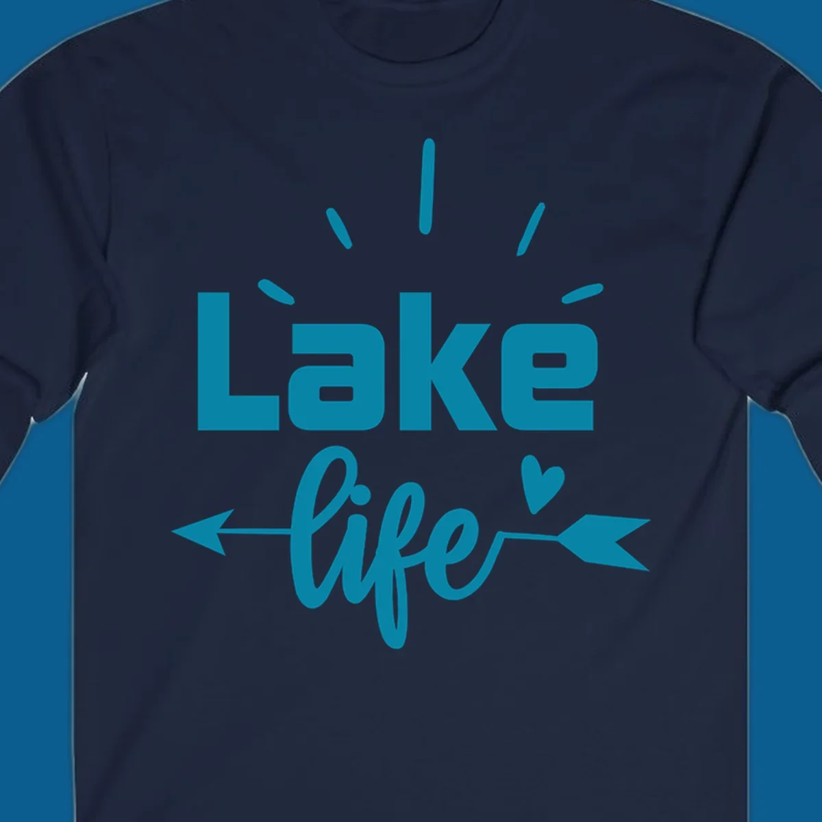 Lake life text with arrow and heart design