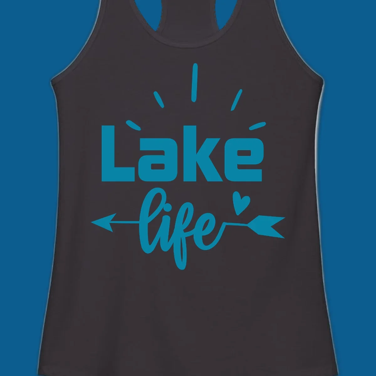 Lake life text with arrow and heart design