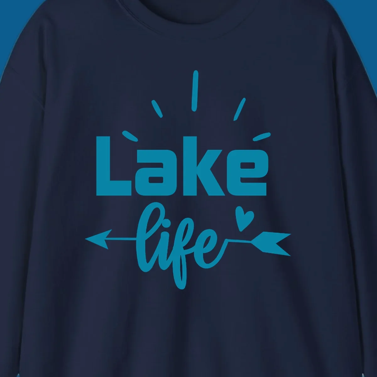 Lake life text with arrow and heart design