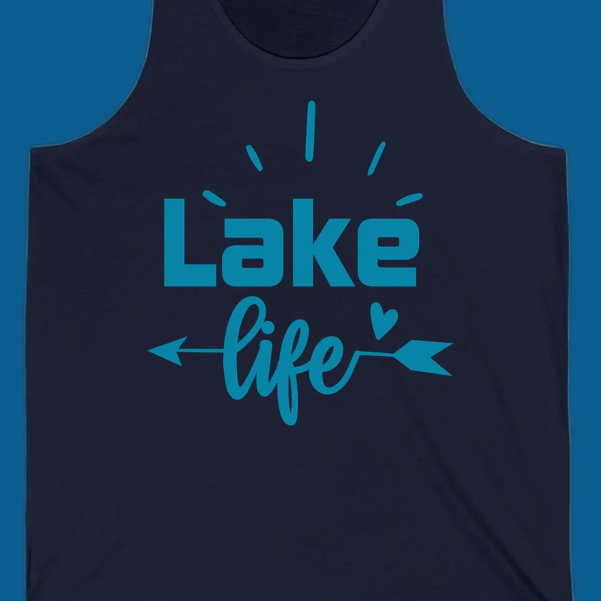 Lake life text with arrow and heart design