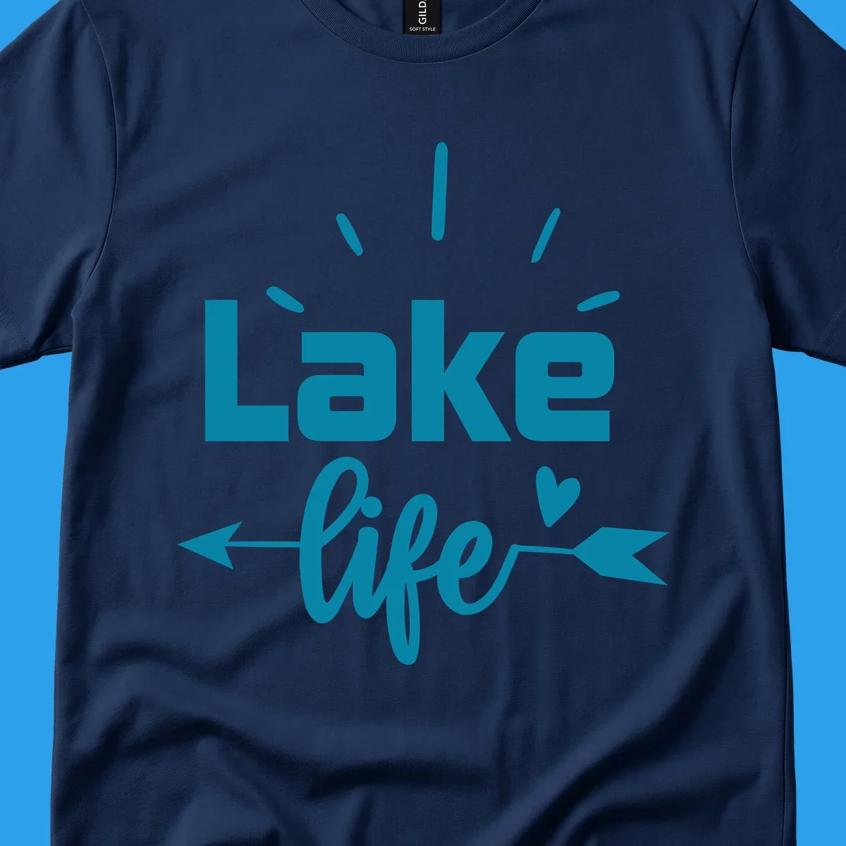 Lake life text with arrow and heart design