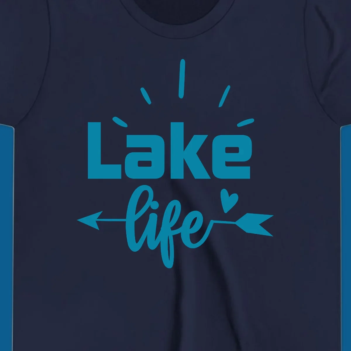 Lake life text with arrow and heart design