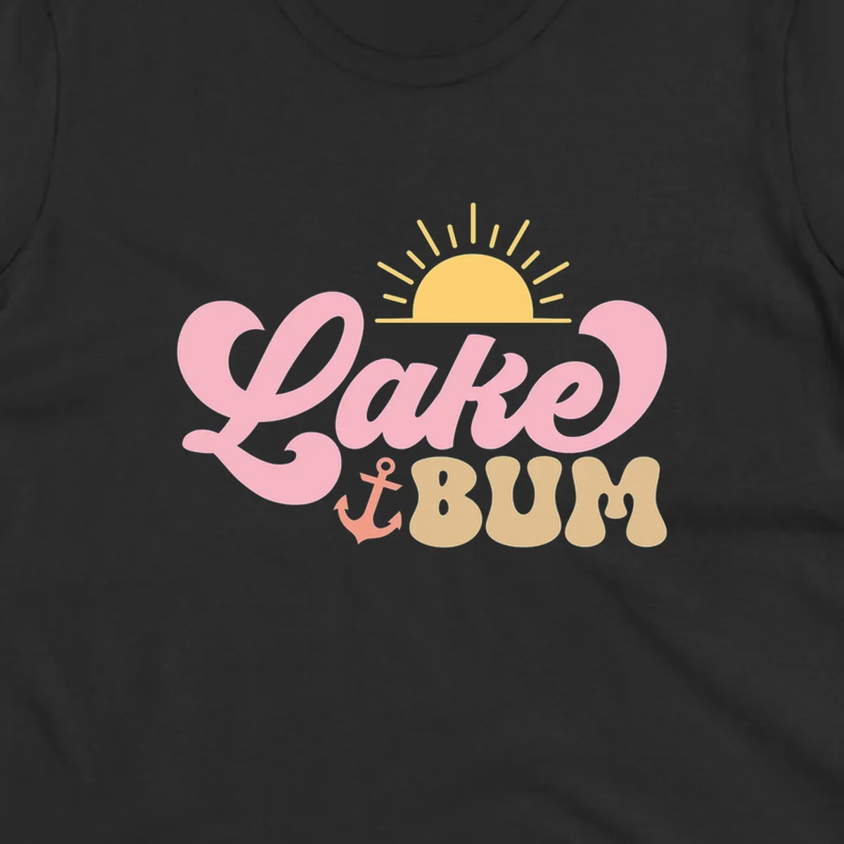 Retro Lake Bum graphic with sun and anchor. lake-bum-retro