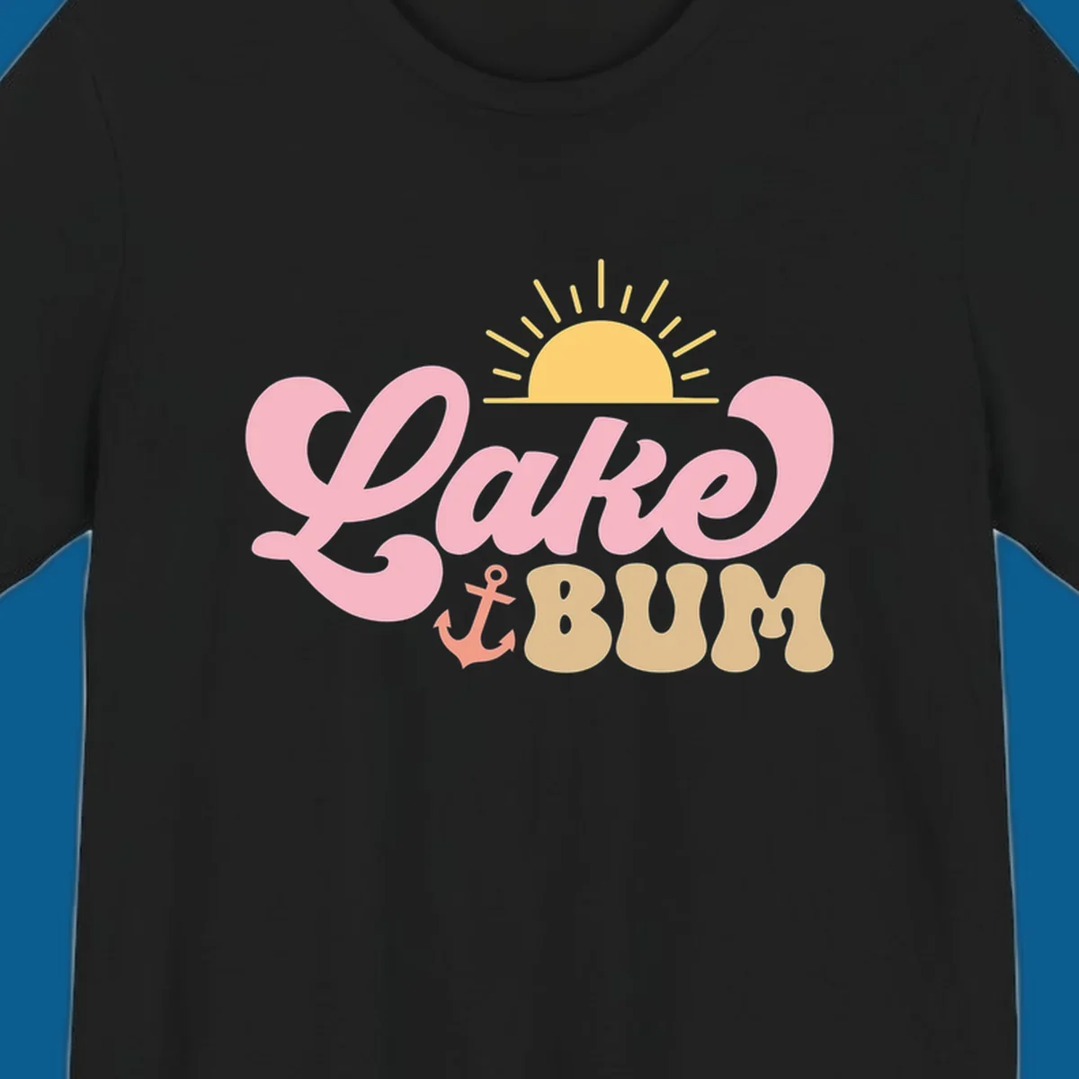 Retro Lake Bum graphic with sun and anchor. lake-bum-retro