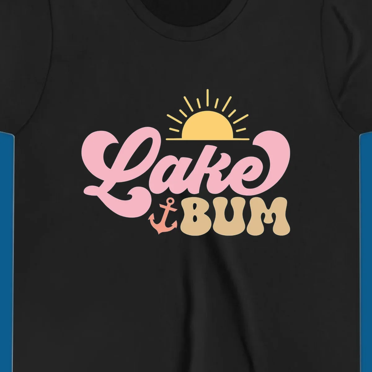 Retro Lake Bum graphic with sun and anchor. lake-bum-retro