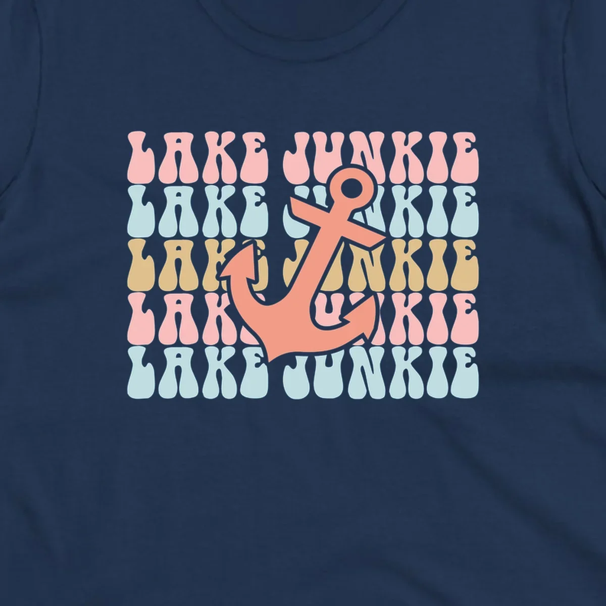 Retro wavy text 'Lake Junkie' with a coral anchor graphic, representing lake-junkie-anchor.