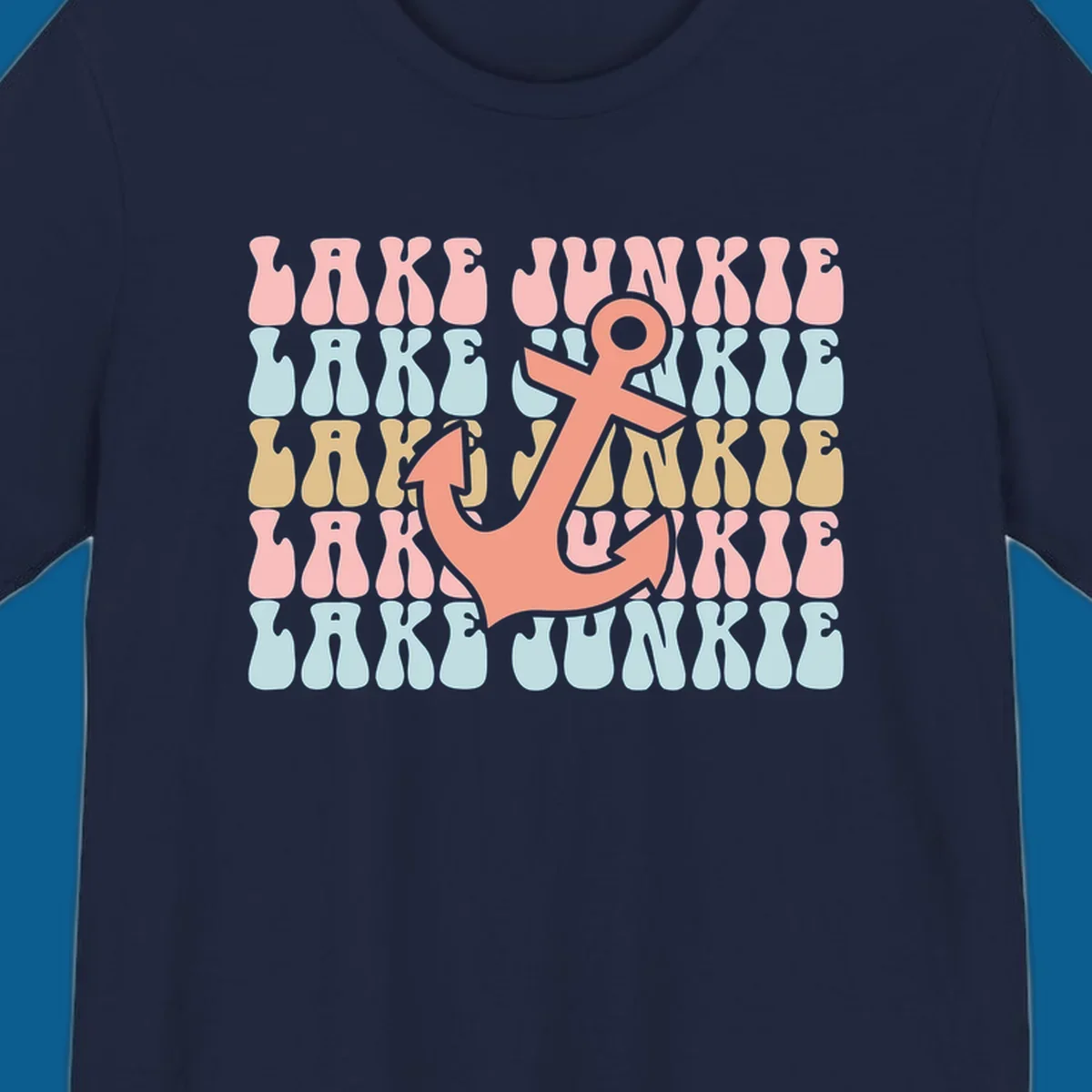 Retro wavy text 'Lake Junkie' with a coral anchor graphic, representing lake-junkie-anchor.