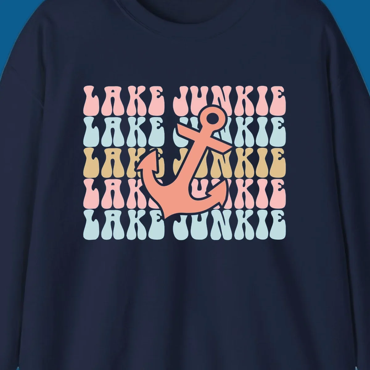 Retro wavy text 'Lake Junkie' with a coral anchor graphic, representing lake-junkie-anchor.
