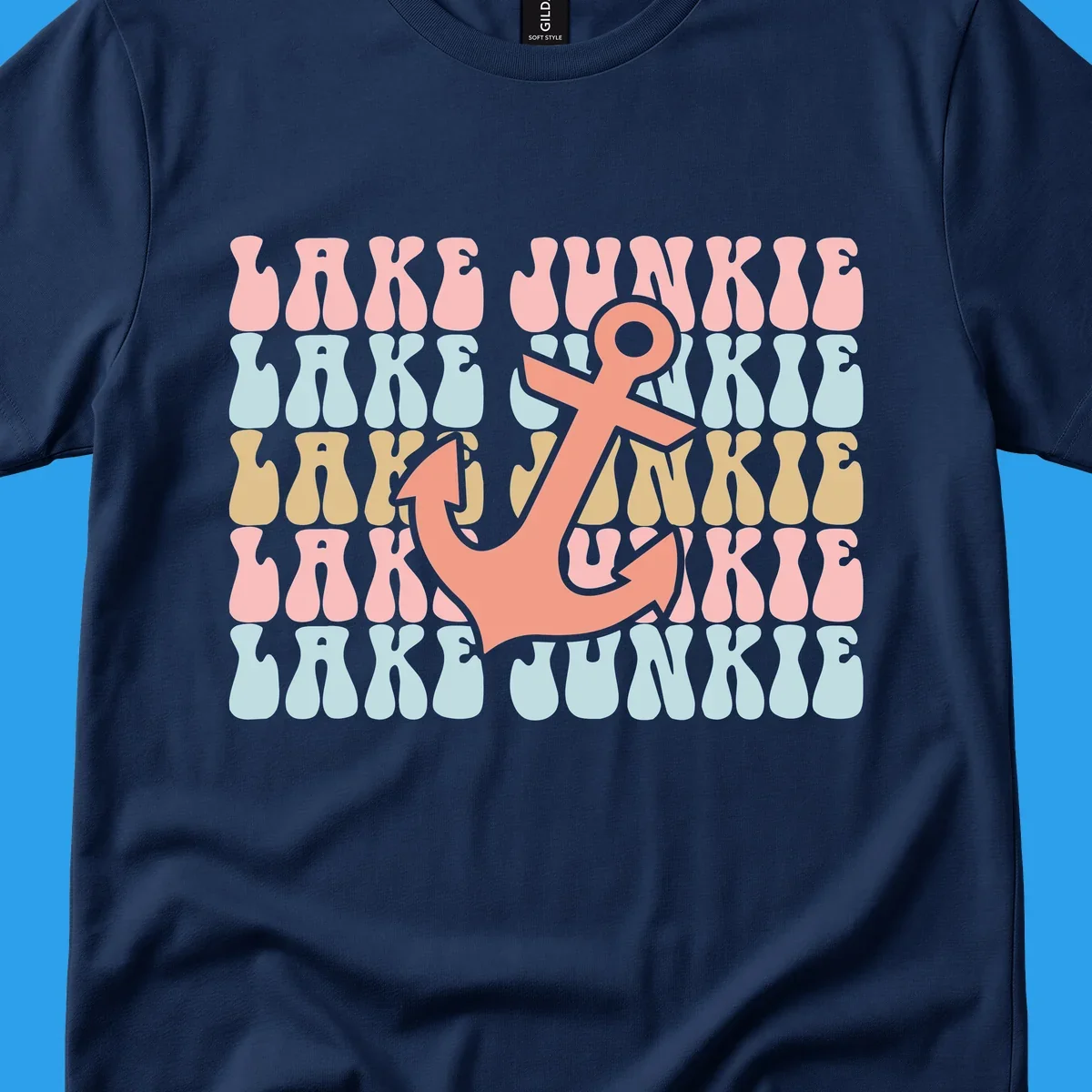 Retro wavy text 'Lake Junkie' with a coral anchor graphic, representing lake-junkie-anchor.