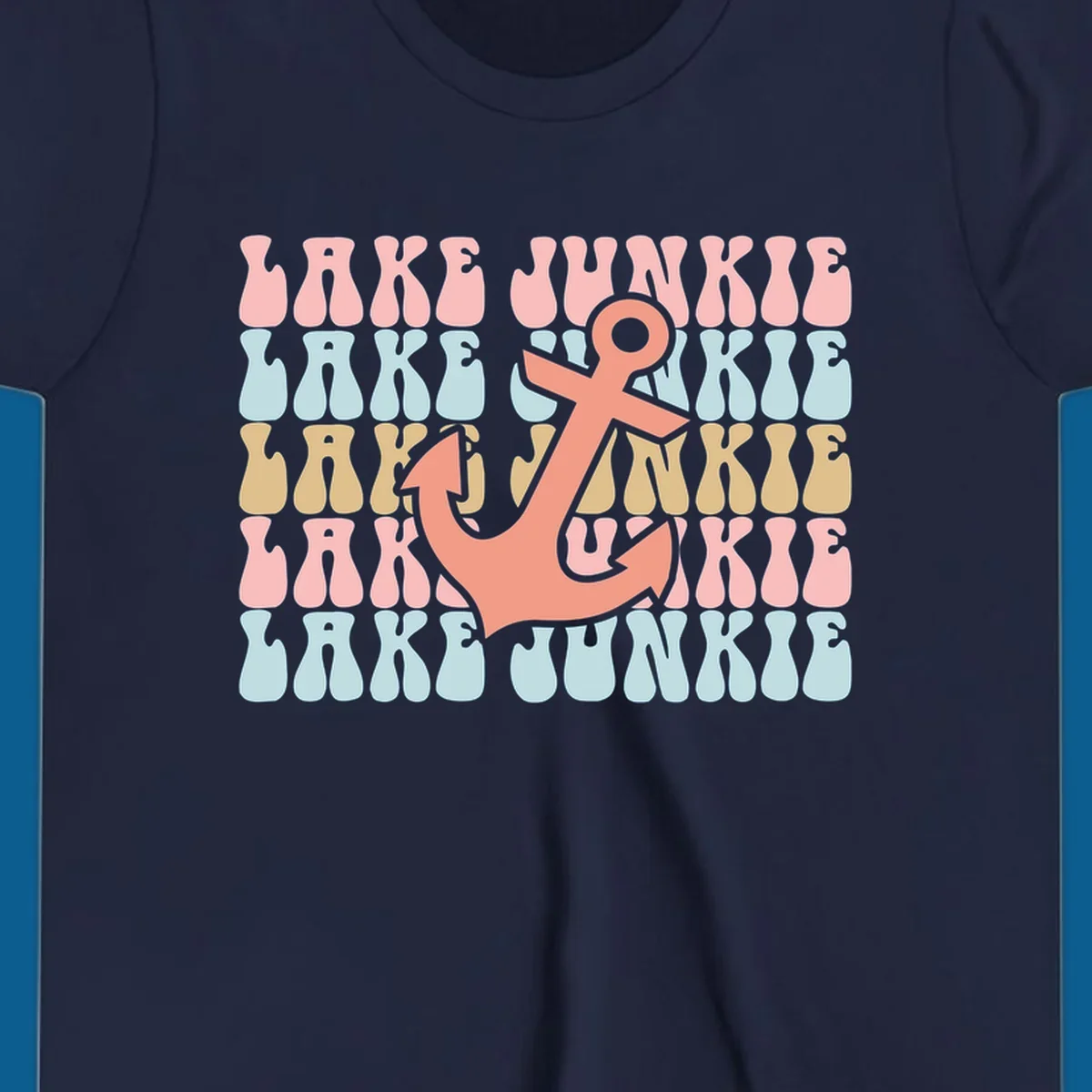 Retro wavy text 'Lake Junkie' with a coral anchor graphic, representing lake-junkie-anchor.