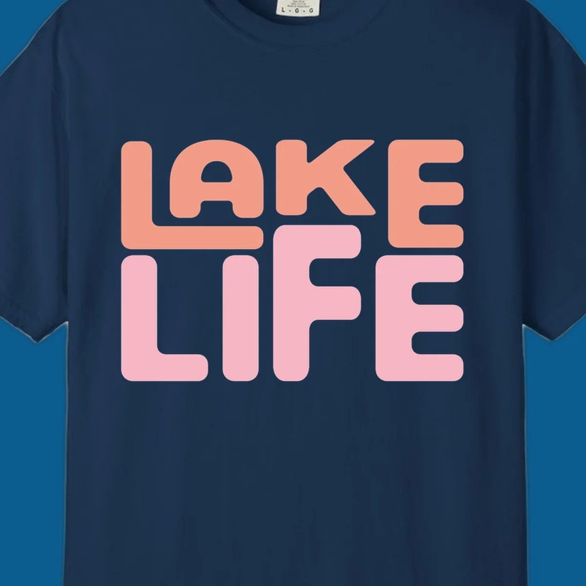 Bold typography design spelling LAKE LIFE in peach and pink.