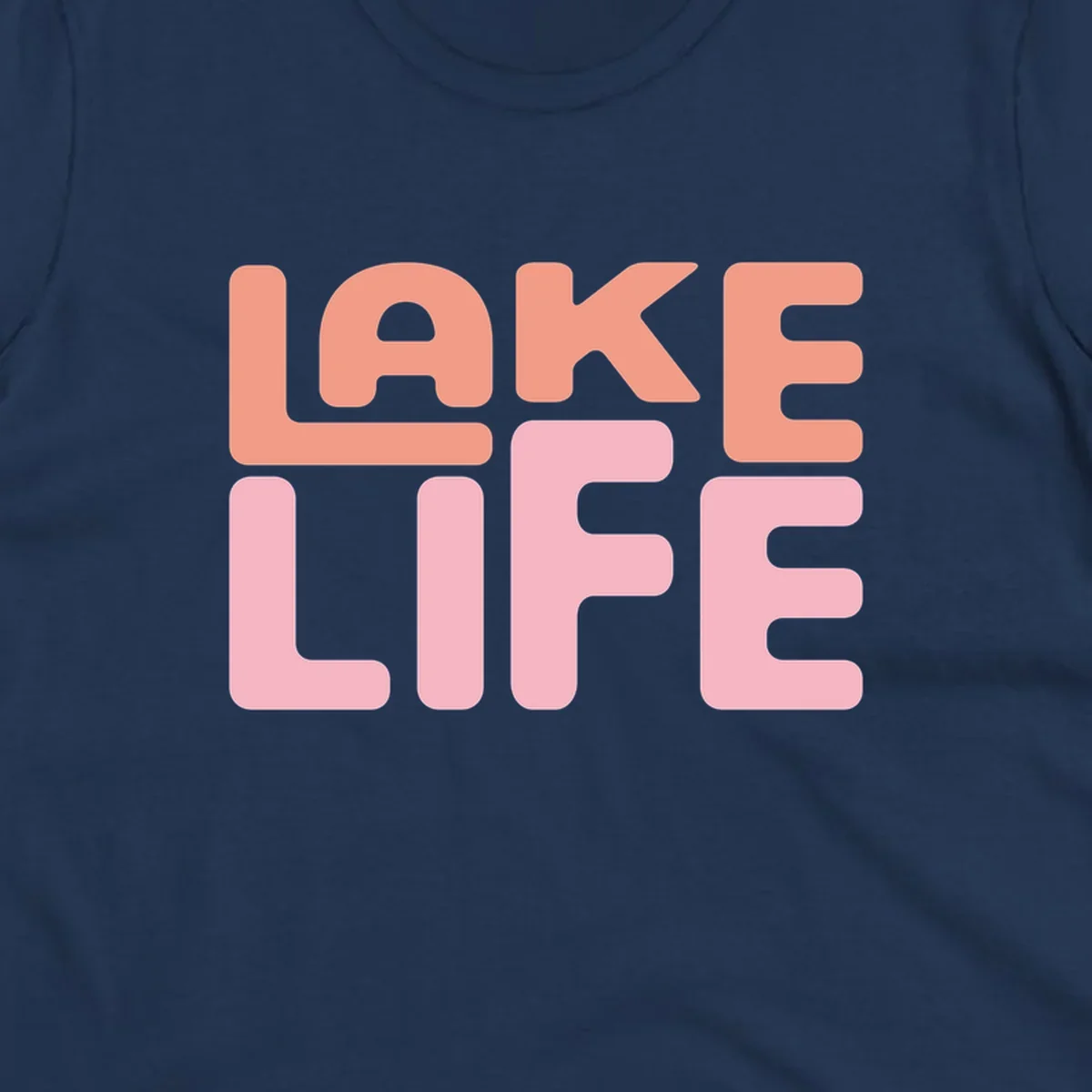 Bold typography design spelling LAKE LIFE in peach and pink.