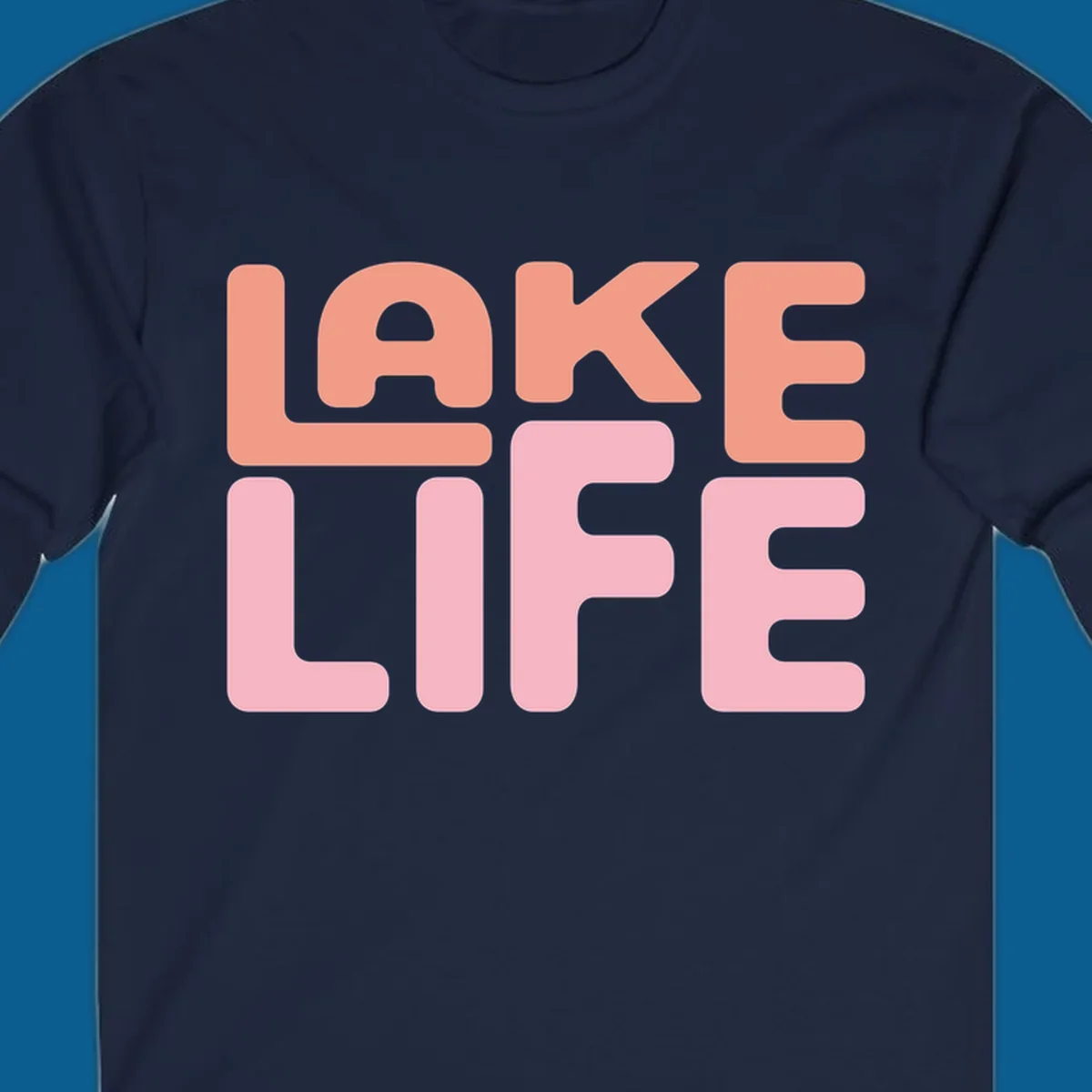 Bold typography design spelling LAKE LIFE in peach and pink.
