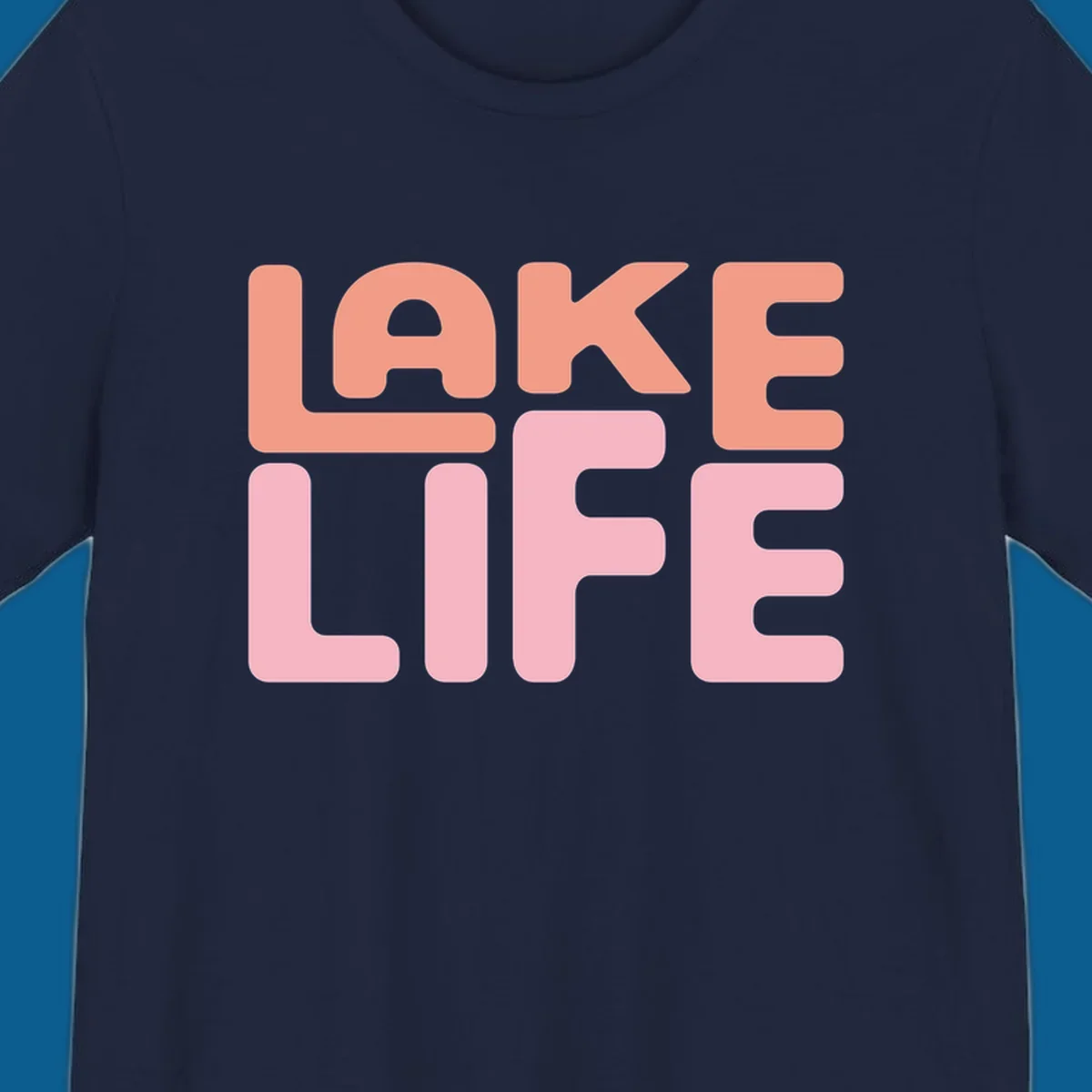 Bold typography design spelling LAKE LIFE in peach and pink.