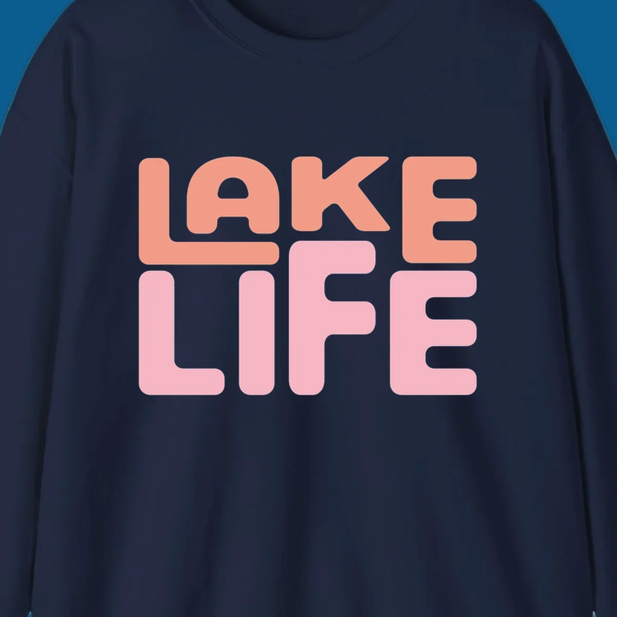 Bold typography design spelling LAKE LIFE in peach and pink.